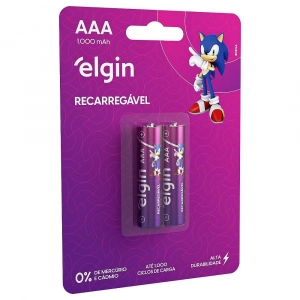 Pilha Recarregável AAA 1000mAh Cartela com 2 Elgin