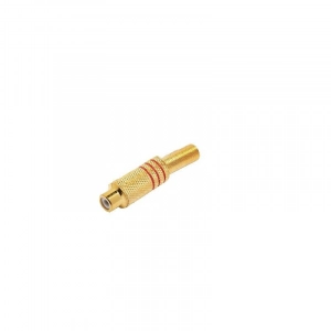 Plug RCA Fêmea Metal Dourado e Vermelho